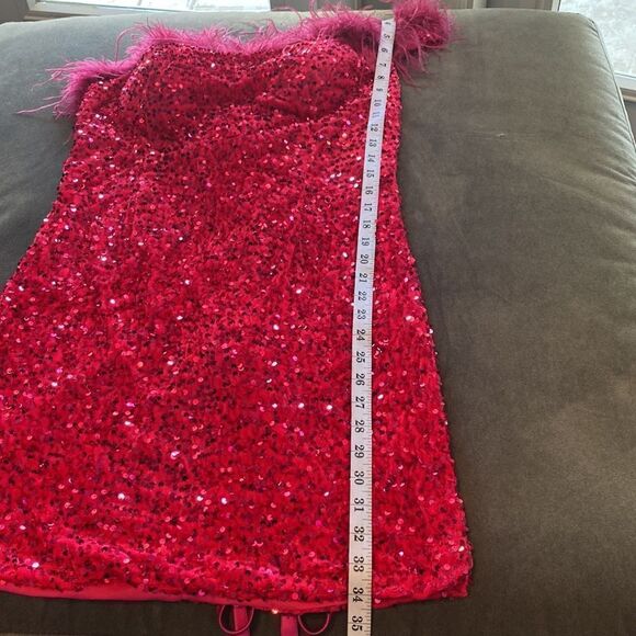Women’s Pink Short Feather & Sequin One Shoulder Prom Party Dress Size 14 *READ - Picture 10 of 16